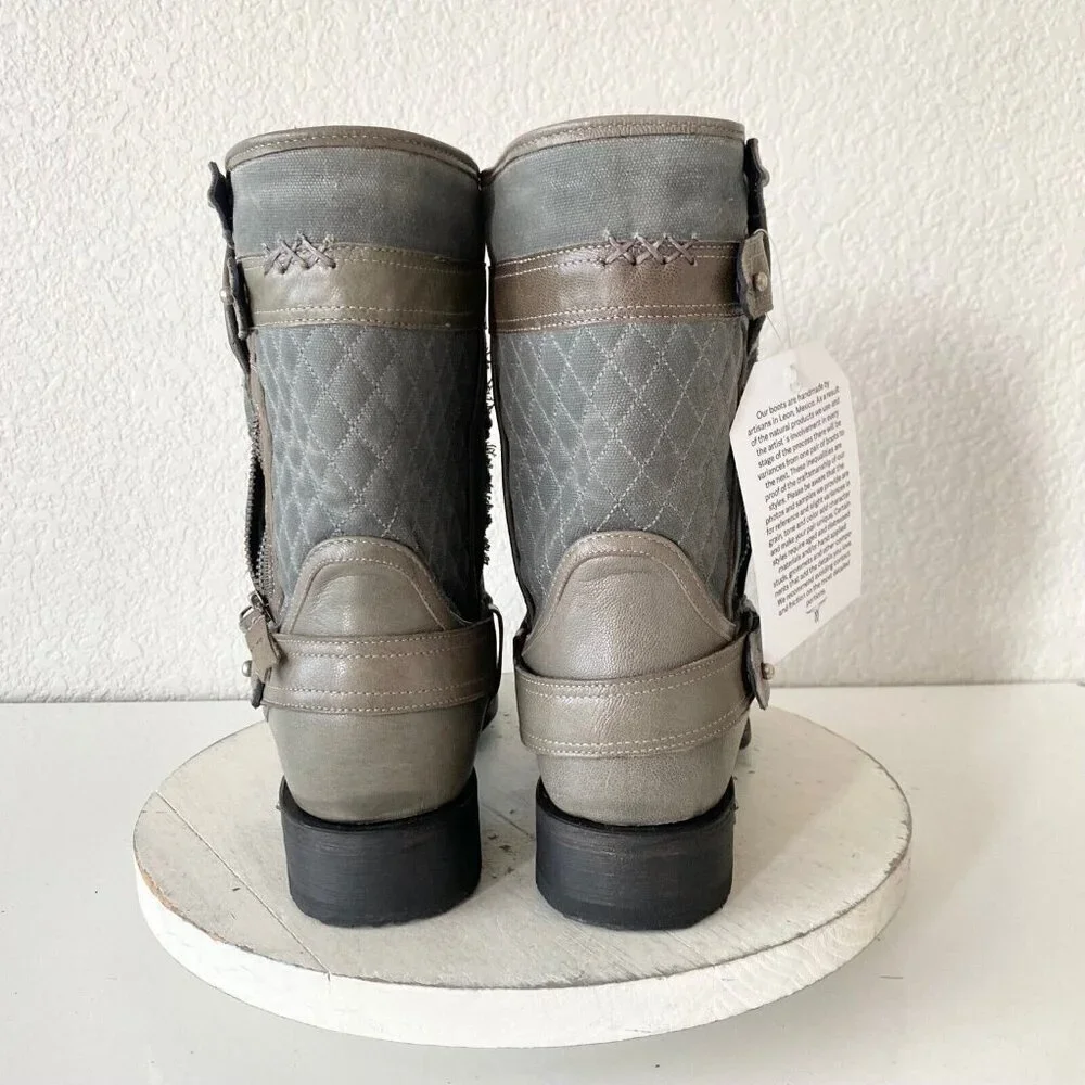 NEW Lane Womens Gray Quilted Mid-Calf Boots With Zipper & Buckle Accents Size 9
